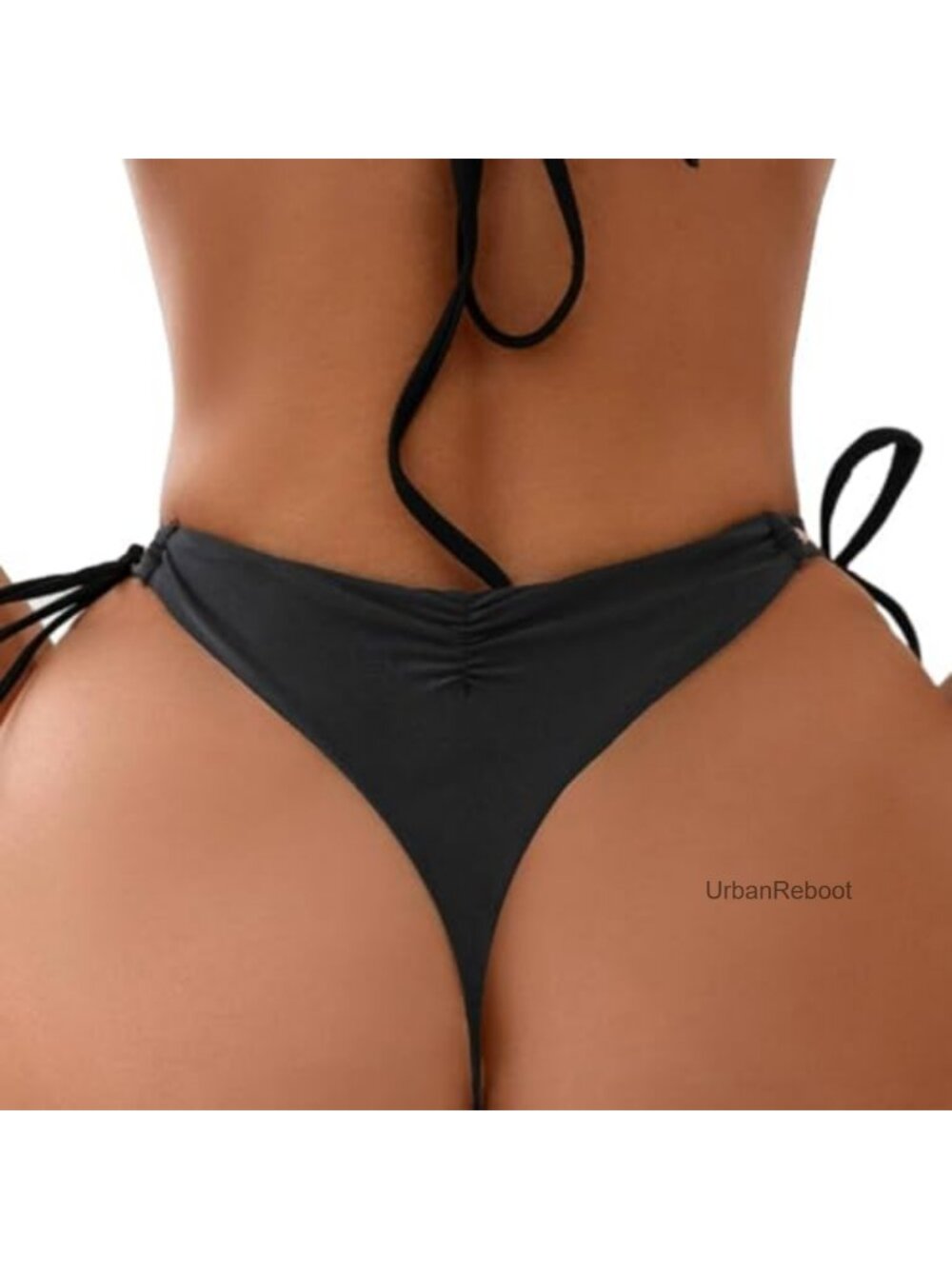 Ruched High Cut Thong Bikini Bottoms Tie Side Cheeky Swim Briefs
